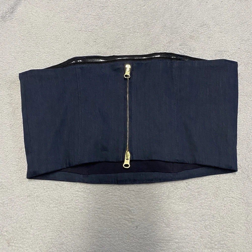 Veronica Beard Ziene Strapless Tube Top Size 2 Navy Linen Blend Zip Back - Picture 3 of 7